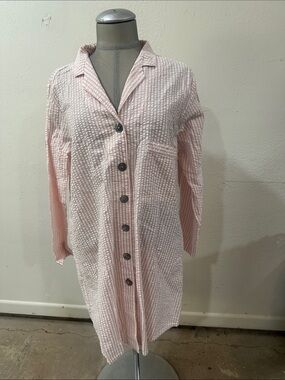 Women's Pink Textured Cotton Button-Front Sleep Shirt